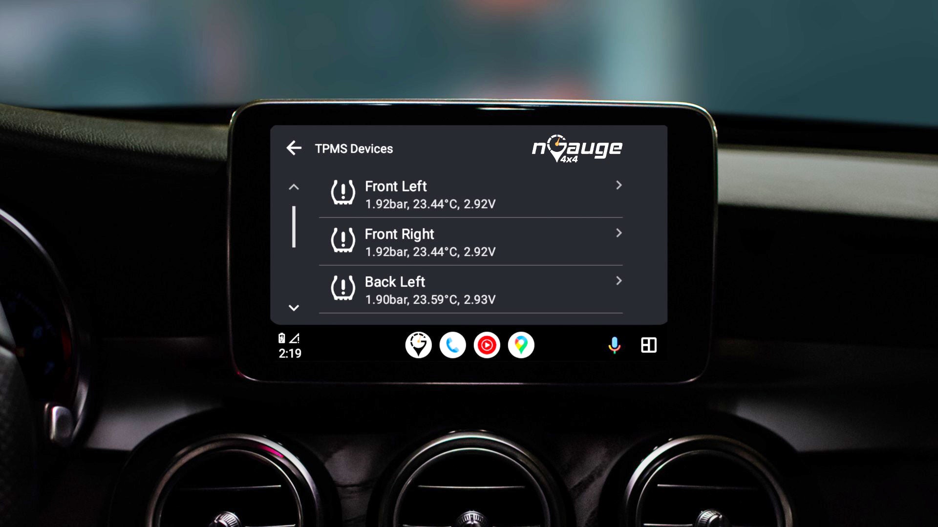 Android Auto or Apple Carplay interface showing ire pressures